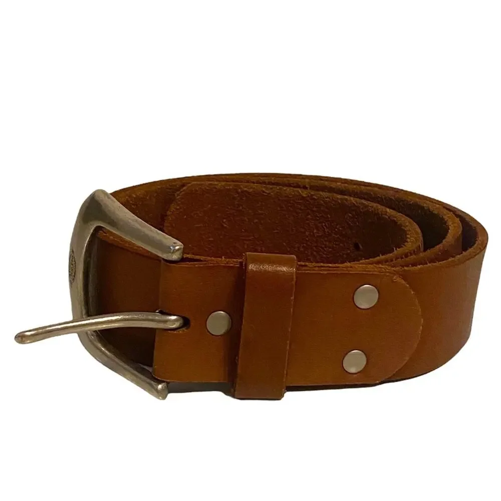 Men's Brown Dickies Genuine Leather Belt Size 38 with silver buckle